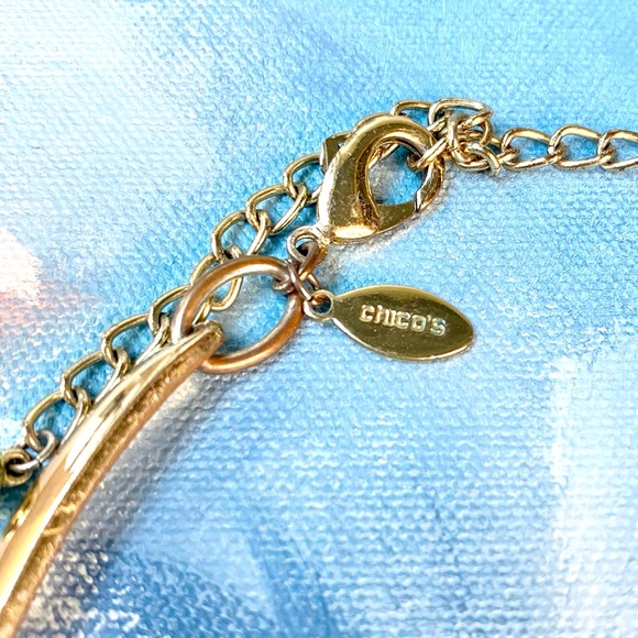 Chico’s Boho Statement Collar Necklace Blue Stone Tassel Pendant - Picture 4 of 6